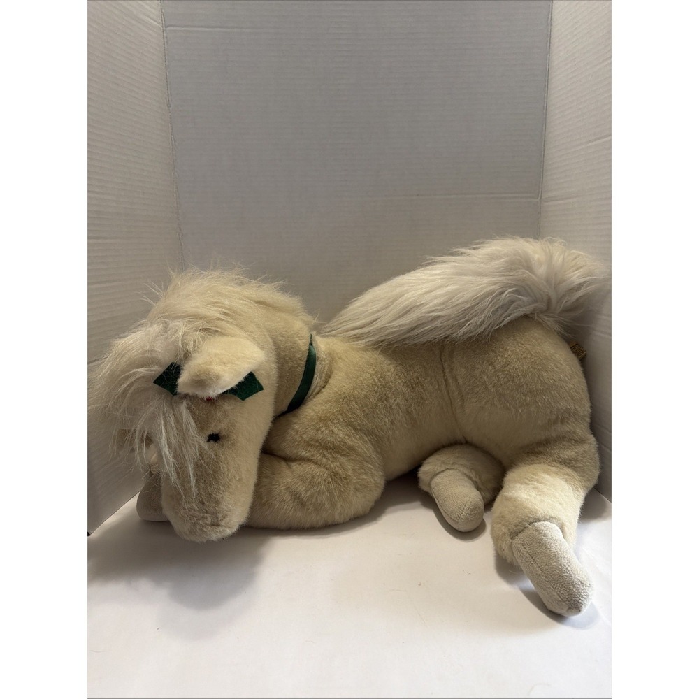 Vintage 1993 Applause Plush Horse Tan Cream Laying Stuffed Animal Holiday Holly
